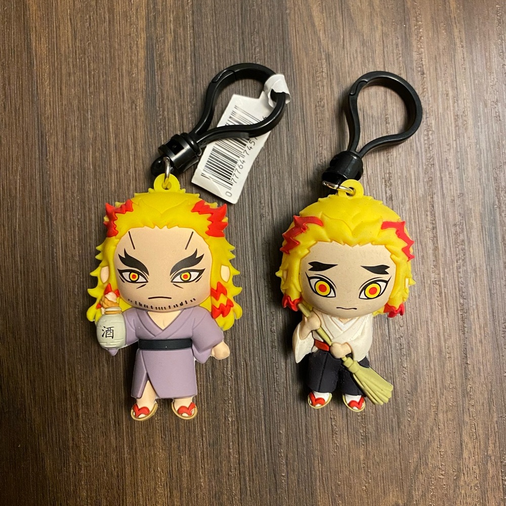 Demon slayer Rengoku family figure bag clip bag charm keychain, set of 2, 2.5”